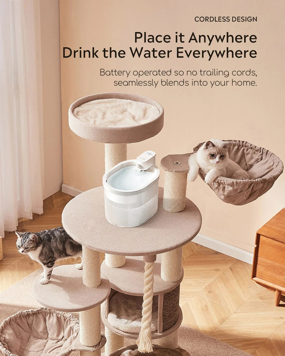 Cat water fountain can be placed stably anywhere