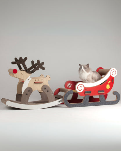 Cat Tree Combo - Rocking Reindeer & Snowmobile Style