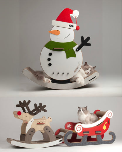 Cat Tree Combo - Rocking Reindeer & Snowmobile & Swinging Snowman Style