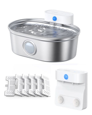 uahpet Upgrade Stainless Steel Cat Water Fountain Pro with 6 Filters & 1 Extra Pump