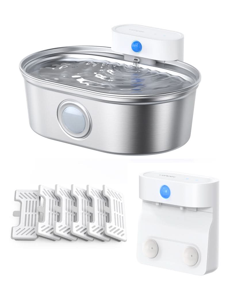 uahpet Upgrade Stainless Steel Cat Water Fountain Pro with 6 Filters & 1 Extra Pump