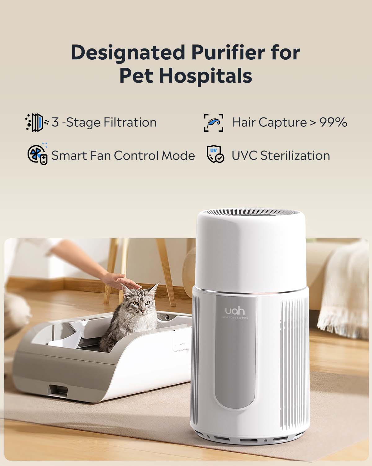 UAH Pet Air Purifier for Pet Hair Odors and Dander